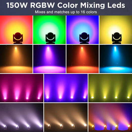 150W High-Intensity Moving Head Light with COB+LED RGBW 4-in-1 Technology for Professional Stage Effects and DMX512 Control for DJ Events, Weddings, and Discos