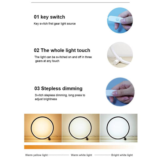 25CM Dimmable LED Circular Table Lamp for Bedroom and Living Room - Black/White Night Light Decoration
