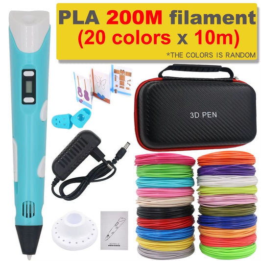 3D Printing Pen Set with 200M PLA Filament - Perfect DIY Drawing Gift for Kids with Power Adapter & Travel Storage Box