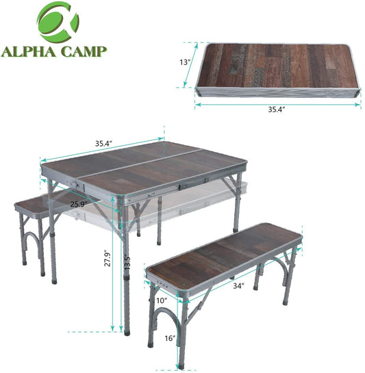 3PCS Folding Camping Table and Benches Set 4FT Aluminum Camping Table Portable Picnic Dining Table Lightweight Folding Card Table W/Handle for Indoor Outdoor Patio Backyard Party - ReallyCoolChit.com