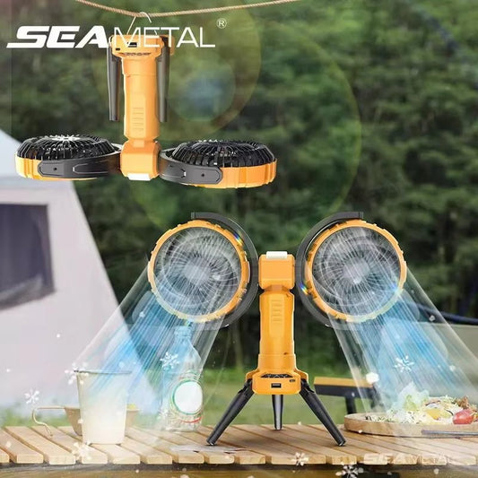 Rechargeable 8000Mah Camping Fan and Power Bank with Automatic Rotation and LED Light, All in 1 - ReallyCoolChit.com