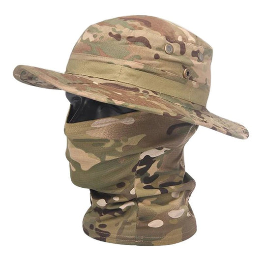 Camouflage Boonie Cap Balaclava Hat Suit Foldable Soft Hat Outdoor Hunting Fishing Wide Brimmed Hat Sunscreen Caps - ReallyCoolChit.com