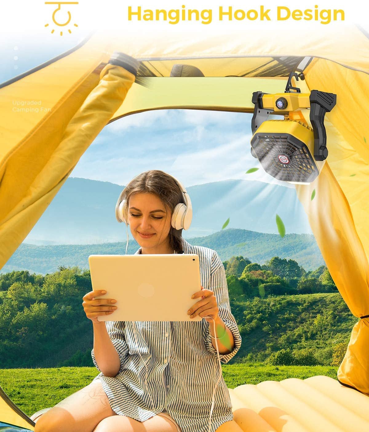 Camping Fan with LED Lantern, 10400 Mah 9 Inch Portable Rechargeable Battery Powered Fan with Stepless Speed and Quiet Battery Operated for Picnic, Barbecue, Fishing, Travel, Home, Tent - ReallyCoolChit.com