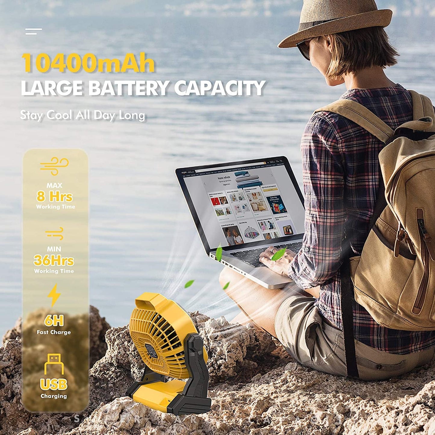 Camping Fan with LED Lantern, 10400 Mah 9 Inch Portable Rechargeable Battery Powered Fan with Stepless Speed and Quiet Battery Operated for Picnic, Barbecue, Fishing, Travel, Home, Tent - ReallyCoolChit.com