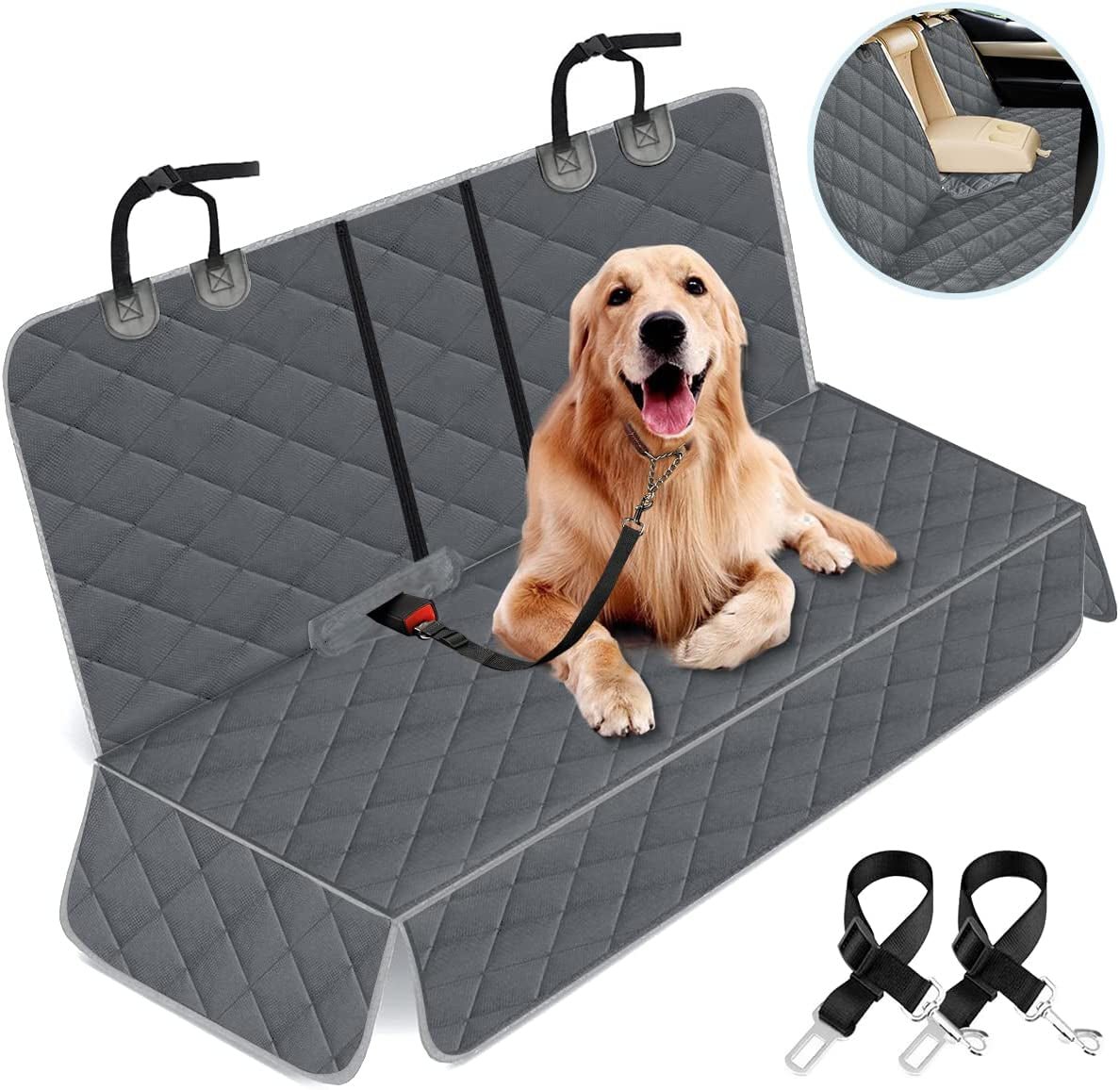 Dog Car Seat Cover - Waterproof Back Seat Protector for Pets, Non-Slip Design Fits Most Cars, Trucks, and SUVs - Black