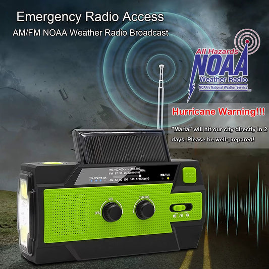 Solar/Hand Crank Emergency NOAA Weather Radio. 4000Mah Rechargeable Power Bank - ReallyCoolChit.com