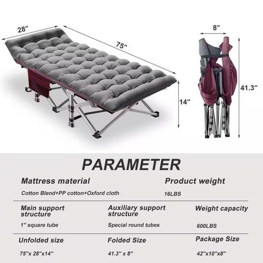 Folding Camping Cot for Adults and Kids,Folding Guest Bed Cot,Sleeping Cot Folding Bed W/ 2 Sided Mattress and Carry Bag - ReallyCoolChit.com