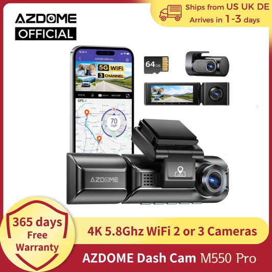 M550 Pro 4K Dash Cam with Built-In 5.8GHz WiFi, GPS, Night Vision, and Parking Monitor Support for Rear Camera