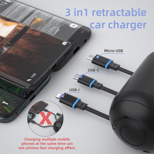 Multi - Vehicle Retractable 3 - in - 1 Backseat Charging Station Compatible with All Smartphones | iPhone | Samsung | Ideal for Ride Share Services like Uber, Lyft, and Turo - ReallyCoolChit.com