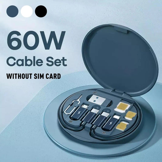 60W Type C and iPhone Data Cable Set Fast Charger Storage Box, Card Pin, W/ Phone Holder - ReallyCoolChit.com