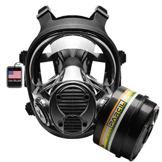 Parcil Distribution Full Face Respirator Gas Mask with Organic Vapor and Particulate Filter for Tactical, Survival, and Industrial Use