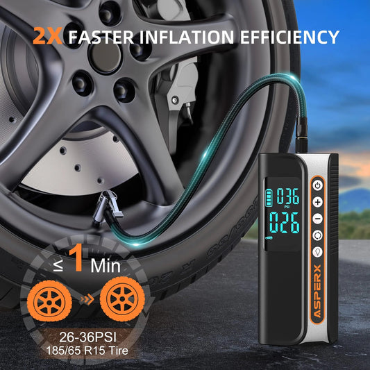 Portable Electric Tire Inflator - 160PSI Car Air Compressor with Pressure Detection, Emergency LED Light, Digital Display, and Automatic Shutoff - ReallyCoolChit.com