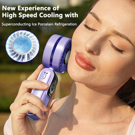 Portable Handheld Fan with USB Rechargeable Digital Display, Adjustable Turbo Mini Air Conditioner Fan for Travel and Outdoor Use