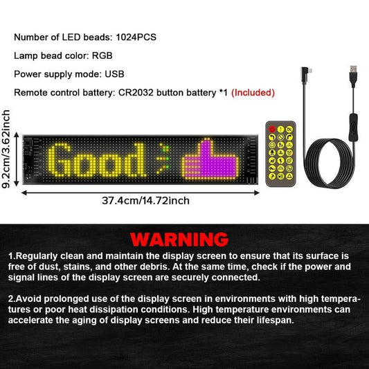 Professional Remote-Controlled USB LED Display Screen with Scrolling Text Animation for Automotive and Retail Applications
