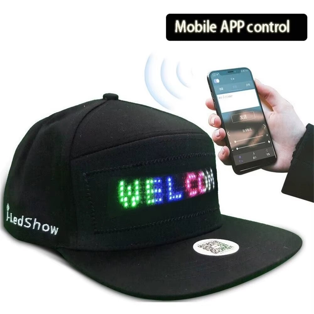 Unisex Baseball Cap USB Rechargeable Bluetooth APP Programmable LED Scrolling Message Display Board Hat - ReallyCoolChit.com