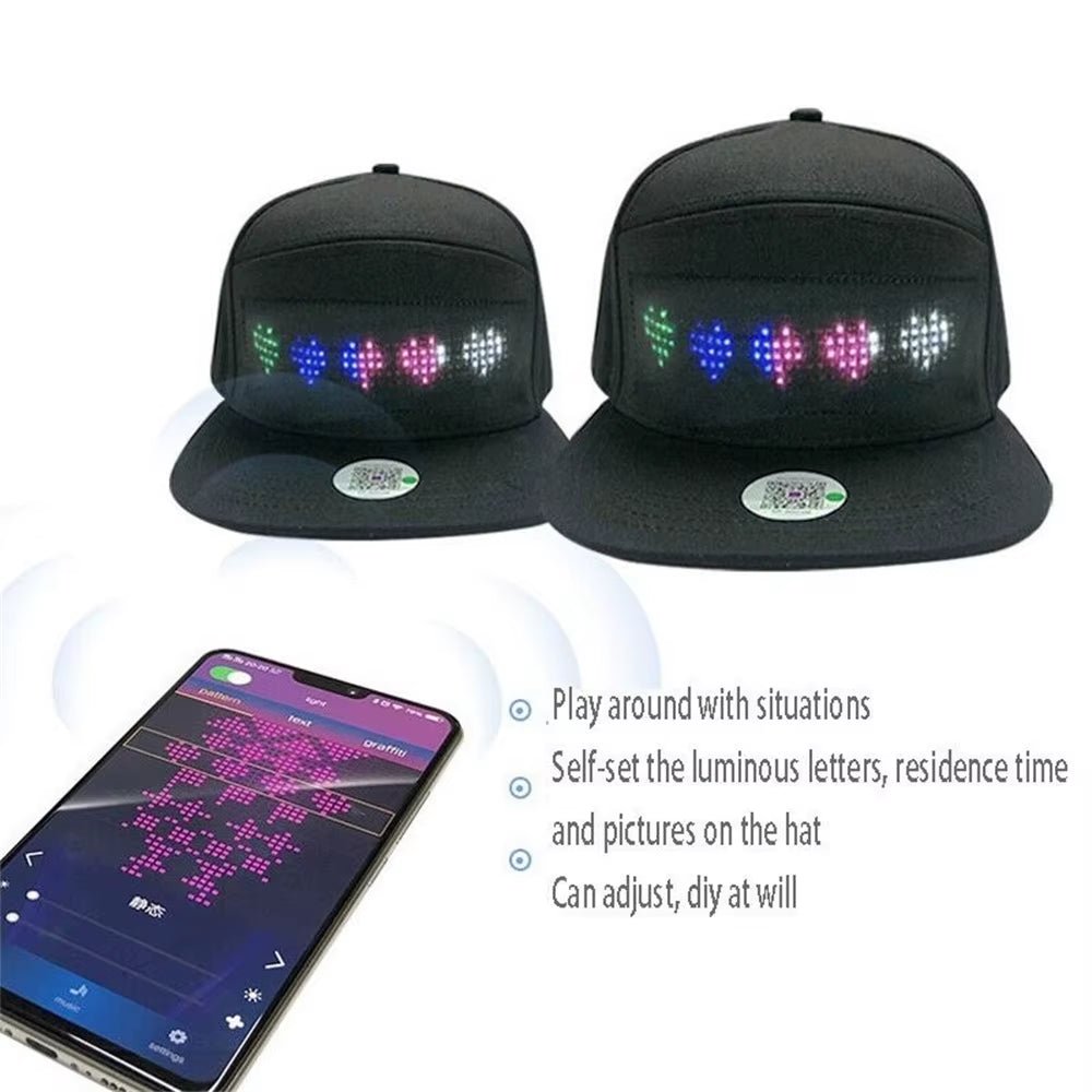 Unisex Baseball Cap USB Rechargeable Bluetooth APP Programmable LED Scrolling Message Display Board Hat - ReallyCoolChit.com