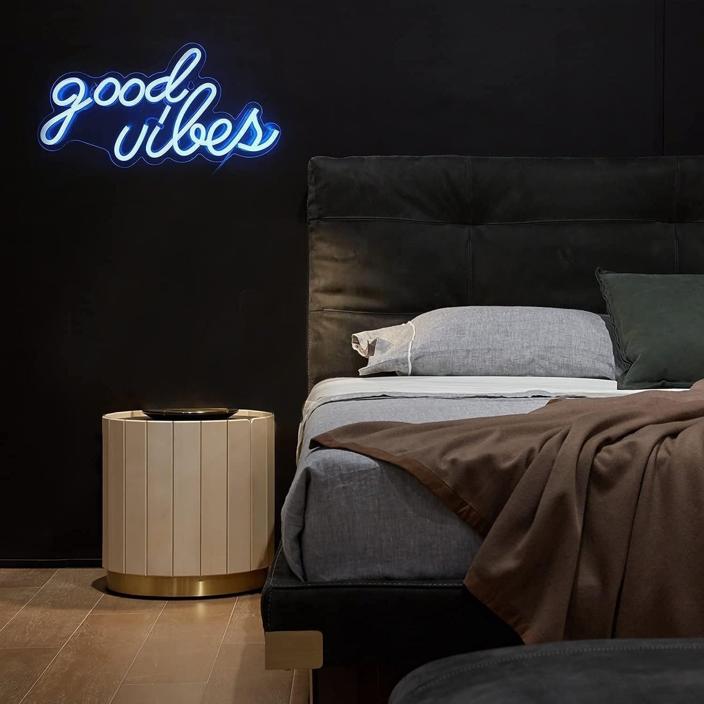 USB-Powered Good Vibes Neon Sign for Bedroom Wall Decor, Ice Blue, 16.1" x 8.3" x 0.6