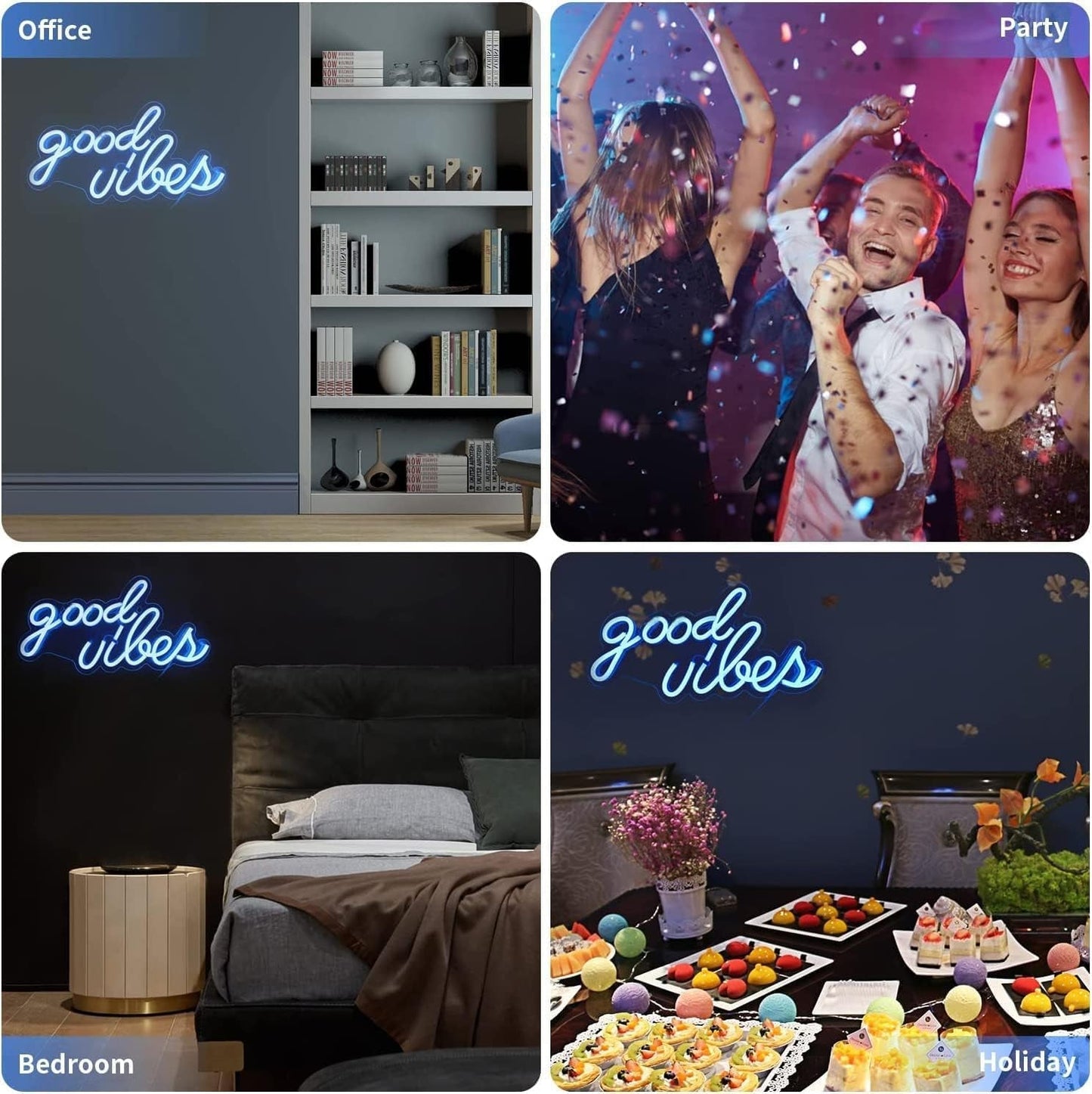 USB-Powered Good Vibes Neon Sign for Bedroom Wall Decor, Ice Blue, 16.1" x 8.3" x 0.6