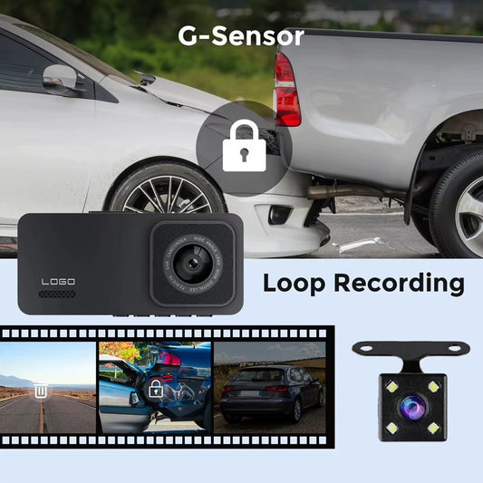 2-Inch Dual/Triple Lens HD 1080P Dash Cam with Night Vision, Parking Monitor, Built-In G-Sensor, and WIFI Rear View Camera