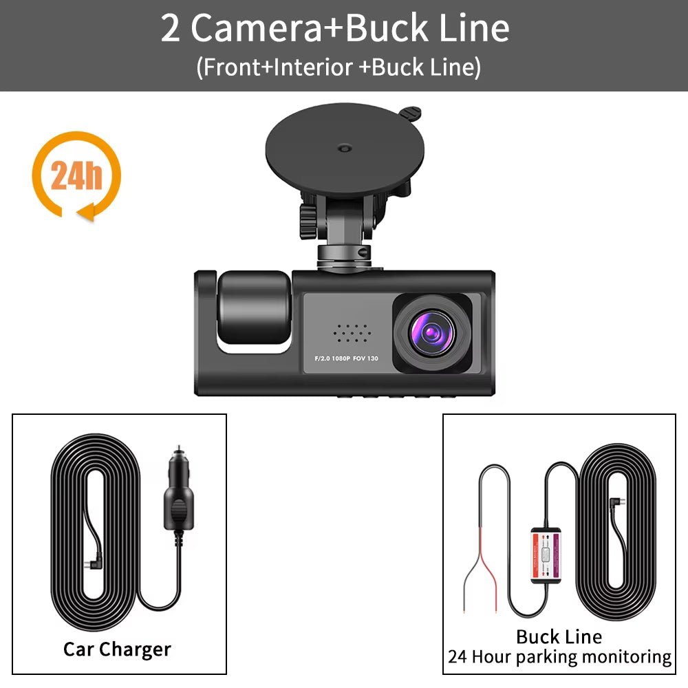 3-Channel HD 1080P Car DVR with Triple Lens Dash Cam and Video Recorder