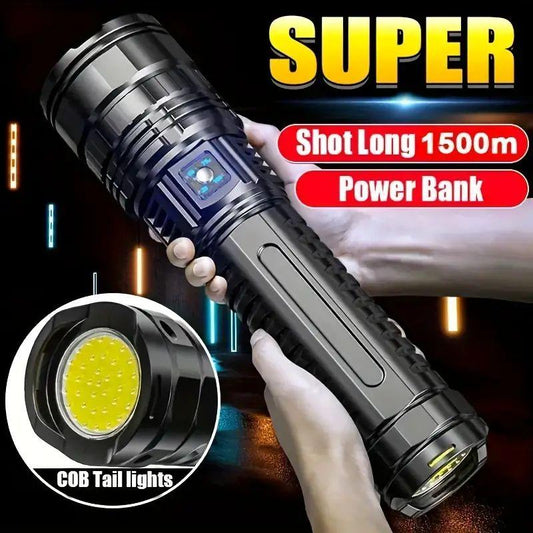 Extremely Bright Rechargeable LED Flashlight with 5 Lighting Modes - Durable and Powerful Handheld Light for Emergencies, Camping, Rescue, Inspection, and Outdoor Activities