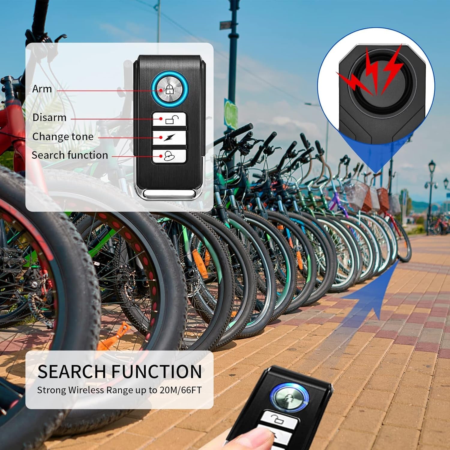 Dual Pack Vibration - Sensing Bicycle Alarm System with Remote Control and High - Visibility Smart Tail Light Featuring Turn Signal Indicators - ReallyCoolChit.com