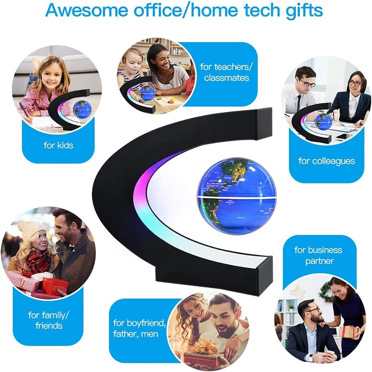 Magnetic Levitation Globe with LED Illumination - Elegant Floating Decor and Unique Gift for Men, Fathers, Husbands, Boyfriends, Kids, and Bosses - Ideal for Graduation and Valentine's Day (Blue) - ReallyCoolChit.com