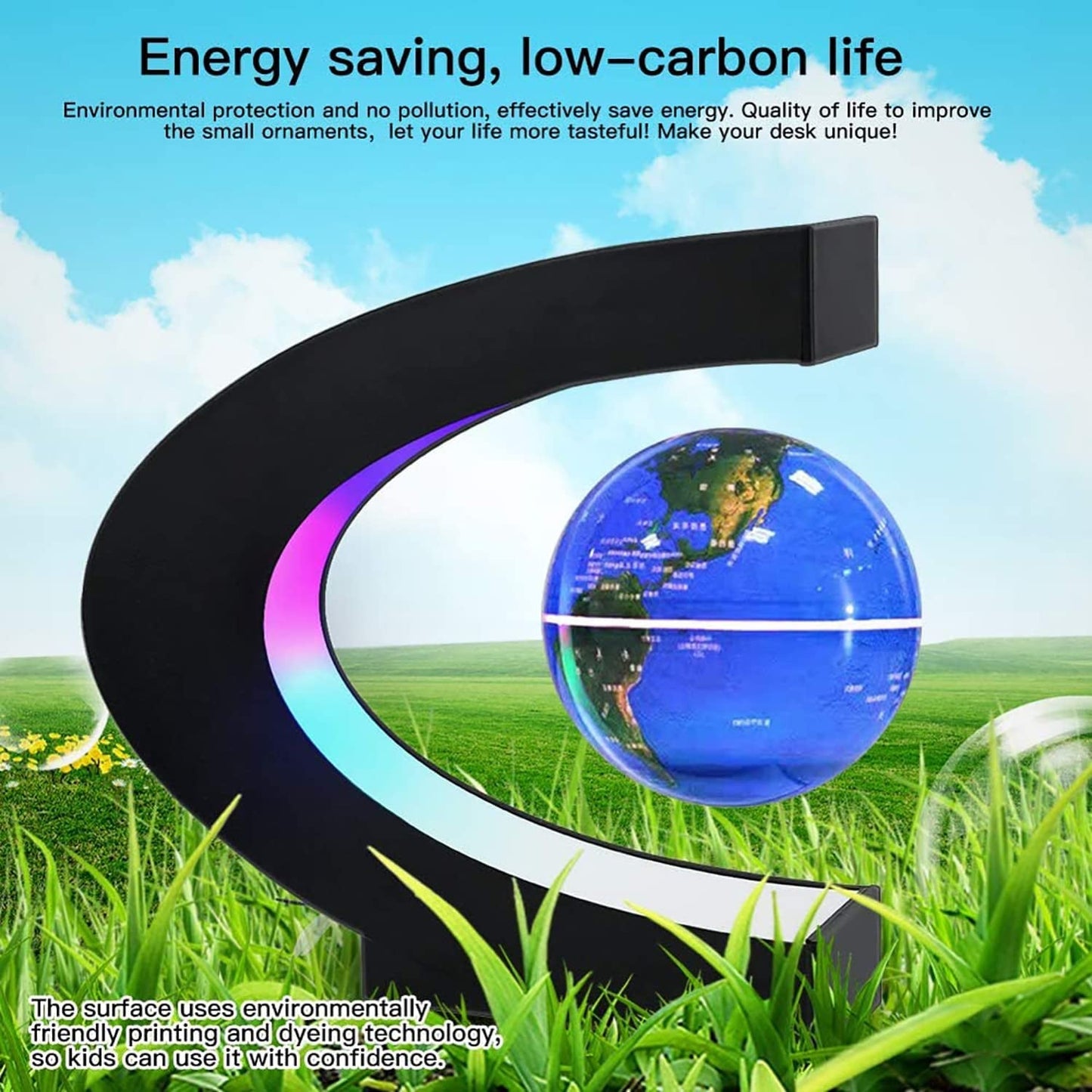 Magnetic Levitation Globe with LED Illumination - Elegant Floating Decor and Unique Gift for Men, Fathers, Husbands, Boyfriends, Kids, and Bosses - Ideal for Graduation and Valentine's Day (Blue) - ReallyCoolChit.com