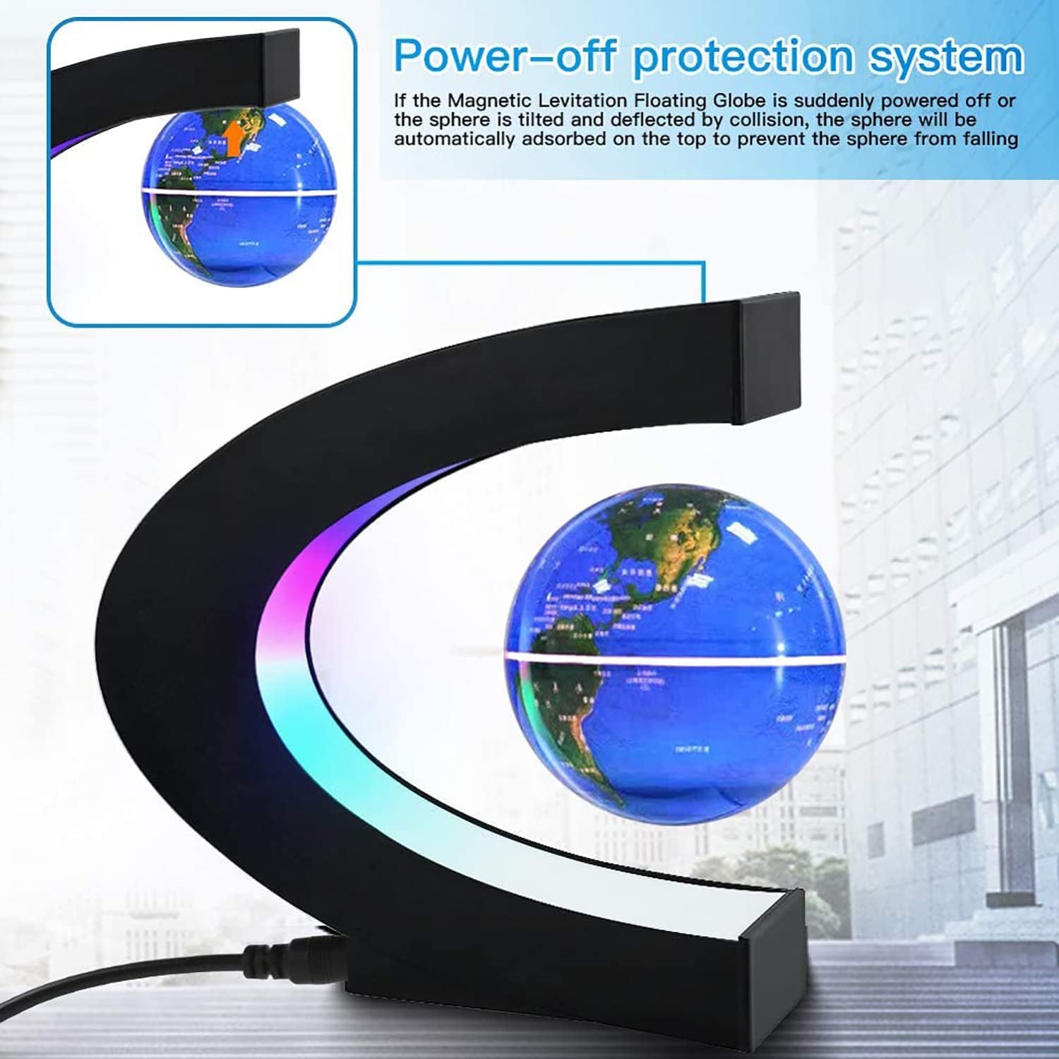 Magnetic Levitation Globe with LED Illumination - Elegant Floating Decor and Unique Gift for Men, Fathers, Husbands, Boyfriends, Kids, and Bosses - Ideal for Graduation and Valentine's Day (Blue) - ReallyCoolChit.com