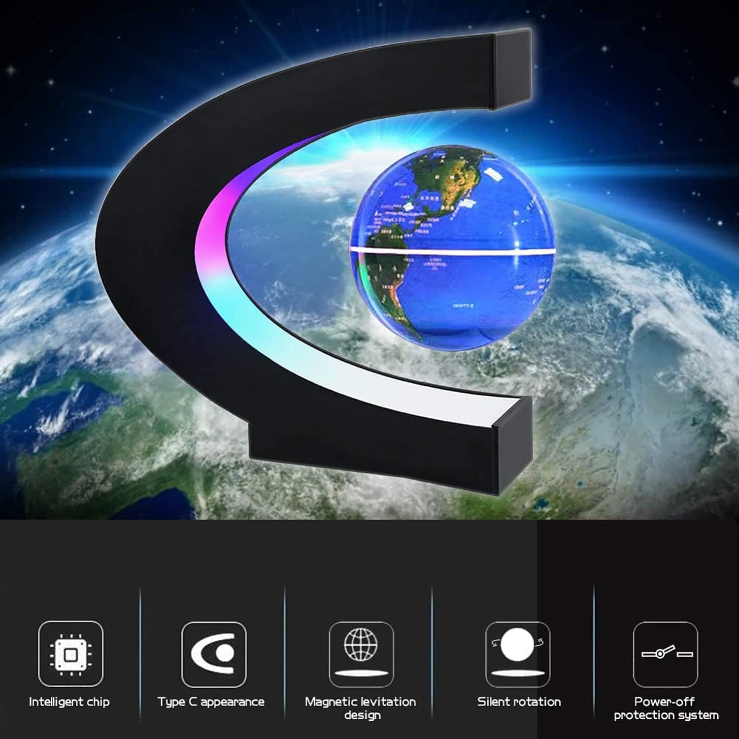 Magnetic Levitation Globe with LED Illumination - Elegant Floating Decor and Unique Gift for Men, Fathers, Husbands, Boyfriends, Kids, and Bosses - Ideal for Graduation and Valentine's Day (Blue) - ReallyCoolChit.com