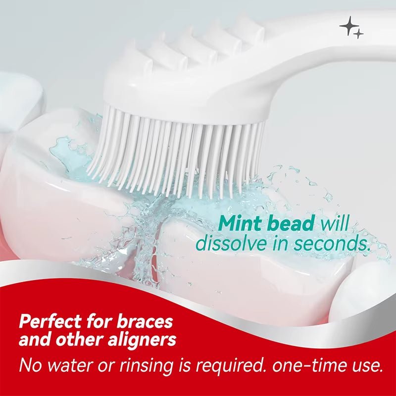 Portable Mini Toothbrush with Toothpaste Beads - Disposable Adult Travel Cleaning Solution - ReallyCoolChit.com