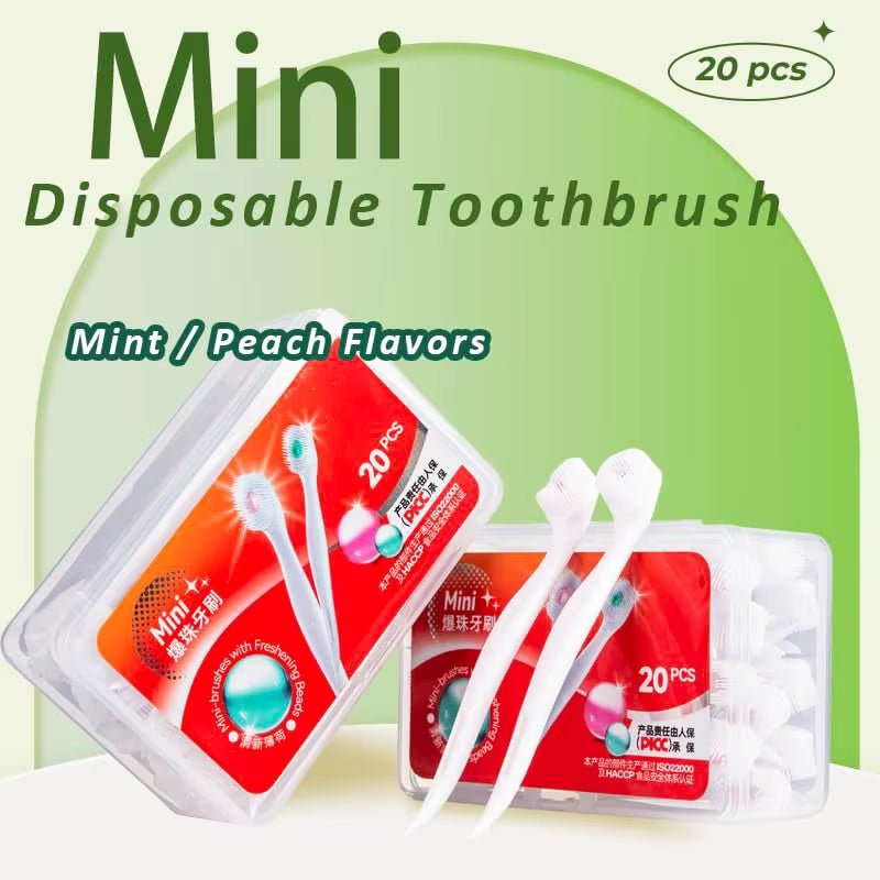 Portable Mini Toothbrush with Toothpaste Beads - Disposable Adult Travel Cleaning Solution - ReallyCoolChit.com