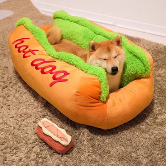 Soft Fiber Pet Bed Hot Dog House Lounger WITH Removable and Washable Cover - ReallyCoolChit.com