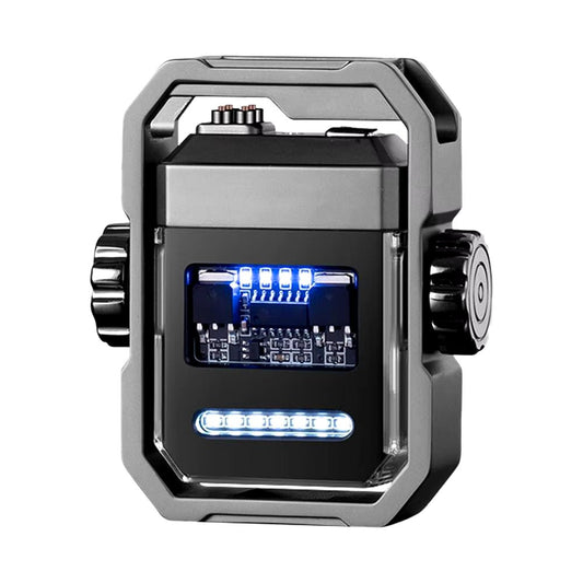 Transparent Dual Arc Plasma Waterproof Lighter Watch with Rechargeable USB Flashlight - Flameless Windproof Lighter for Outdoor Camping