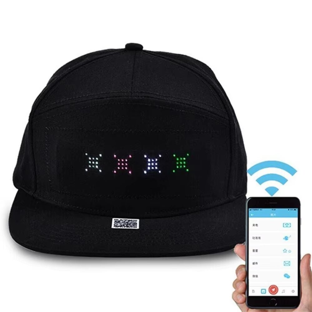 Unisex Baseball Cap USB Rechargeable Bluetooth APP Programmable LED Scrolling Message Display Board Hat - ReallyCoolChit.com