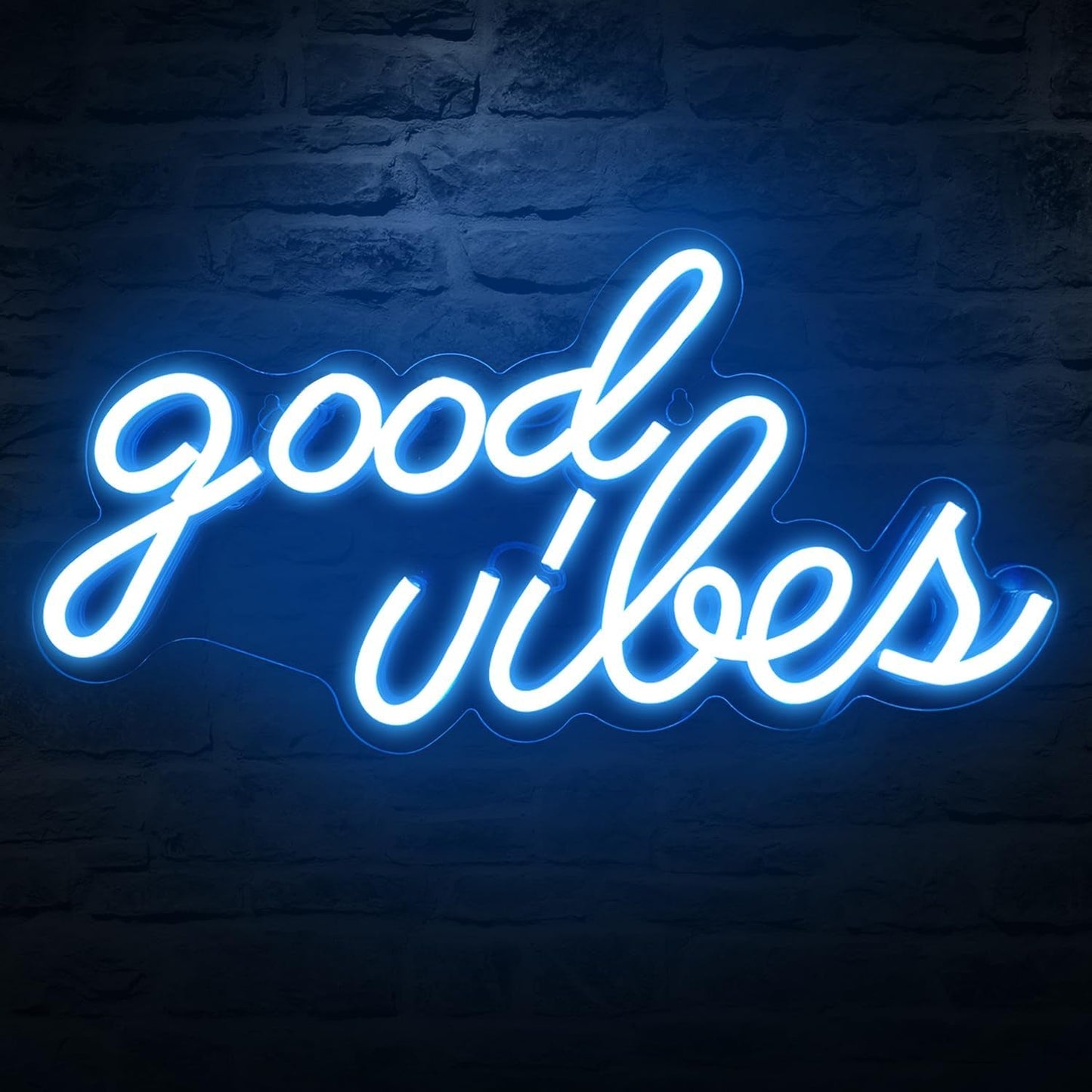 USB-Powered Good Vibes Neon Sign for Bedroom Wall Decor, Ice Blue, 16.1" x 8.3" x 0.6