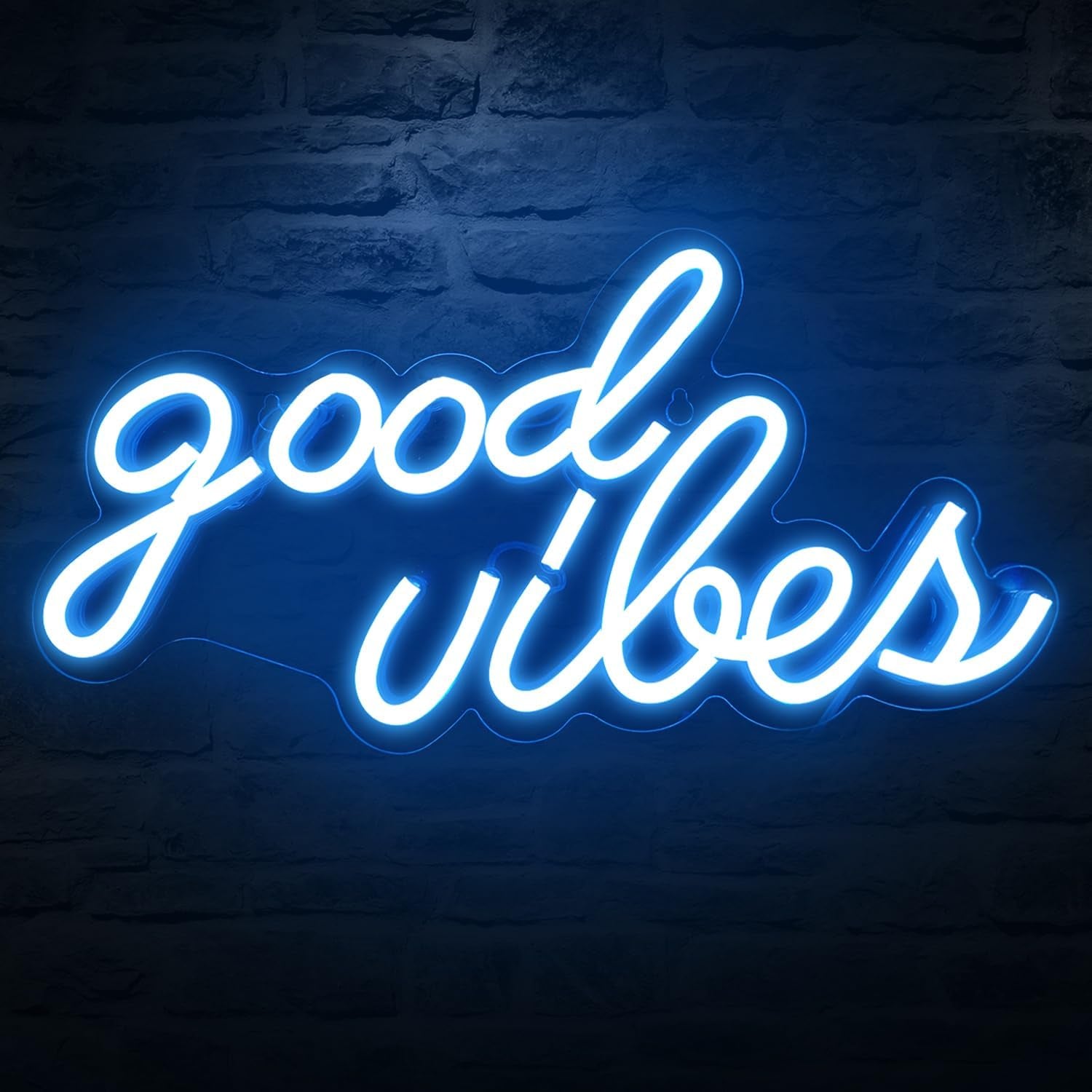 USB-Powered Good Vibes Neon Sign for Bedroom Wall Decor, Ice Blue, 16.1" x 8.3" x 0.6
