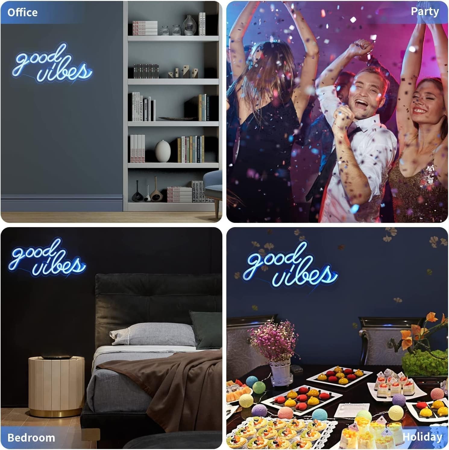 USB-Powered Good Vibes Neon Sign for Bedroom Wall Decor, Ice Blue, 16.1" x 8.3" x 0.6