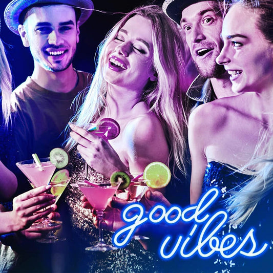 USB-Powered Good Vibes Neon Sign for Bedroom Wall Decor, Ice Blue, 16.1" x 8.3" x 0.6